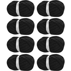 Chunky Chenille Yarn for Hand Knitting,Fluffy Soft Jumbo Yarn by Circular Needle & Crochet Hook,Super Bulky Big Yarn for Chunky Blanket,Large Thick Arm Knitting Yarn,8 Pack,Black