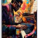 CXHOSTENT Black Jazz Canvas Wall Art Abstract Black Music Painting Prints African American Picture Musical Instruments Artwork for Men Room Decor Framed (Red, 16.00" x 24.00")