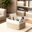 5 Pack Woven Storage Baskets for Shelves, Decorative Basket Organizer Storage Bins for Toys, Books, Clothes, Closet, Nursery, Bathroom Cotton Rope Shelf Baskets for Organizing, Khaki & White