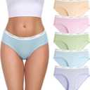 coskefy Women's Underwear Cotton Breathable Hipster Panties Soft Low Rise Bikini Ladies Workout Briefs 5 Pack (XXL)