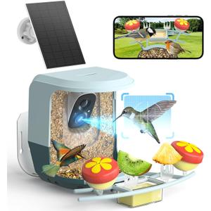 Smart Bird Feeder with Camera Solar Powered - 2K HD Live Video Camera AI Identify Birds, Visible Window Auto Capture& Motion Detection -Instant Arrival Alerts, Birds Lover Gifts (Style B-Blue)