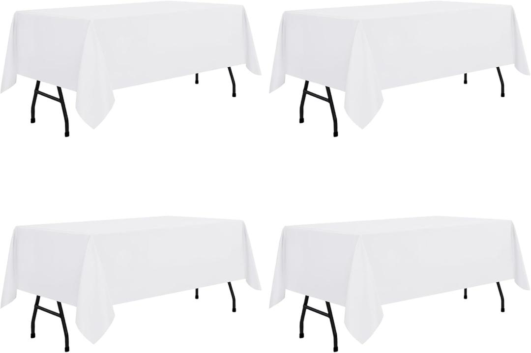 sancua 4 Pack White Tablecloth 60 x 84 Inch, Rectangle Table Cloth for 4ft Tables - Stain and Wrinkle Resistant Washable Polyester Table Cover for Dining Wedding Banquet Party Buffet Restaurant