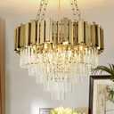Modern Crystal Chandelier Gold Pendant Light Fixtures, Round Crystal Pendant Lighting for Dining Room, Living Room, Bedroom, Restaurant, E12 x 8, 22inch