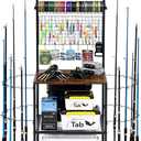 Fishing Rod Holders for Garage,Large Capacity Fishing Pole Holders for Garage, Holds 24 Fishing Rods, Fishing Gear Deals, Fishing Rod Tackle Fishing Gear and Equipment Organizer, Brown