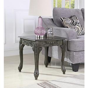 Roundhill Furniture Traditional Ornate Detailing Wood End Table, Grey