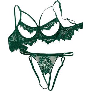 Kaei&Shi Floral Embroidered Mesh Sheer,Underwire Satin Bow,High Cut Thong,Belt Garter Lingerie