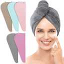 TENSTARS 5 Pack Thicken Microfiber Hair Towel Wrap for Women - Elastic Loop Design - 320GSM Coral Velvet - Quick Dry Hair Turban - 11x28 Inch (Grey+Pink+Brown+FrozenBlue+FrozenBerry)