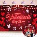 Happy Valentine's Day Backdrop 7x5FT Red Rose Flowers Bow Love Heart Balloon Photography Background Valentines Theme Party Decorations Photo Props