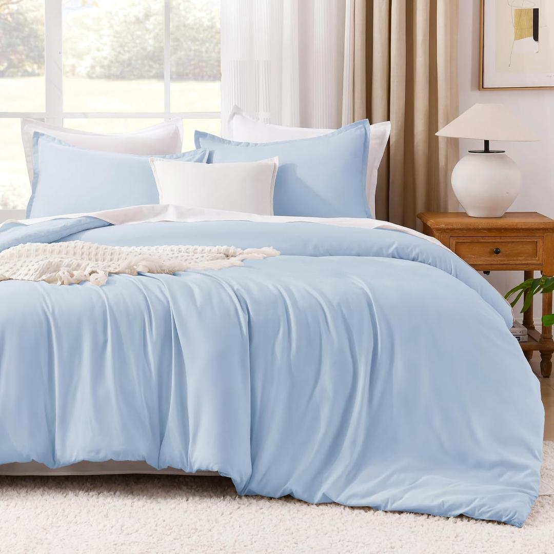 Litanika Comforters Light Blue California King Size, 3 Pieces Cal King Lightweight Solid Bedding Comforter Set, All Season Fluffy Bed Set (104x96In Comforter & 2 Pillowcases)