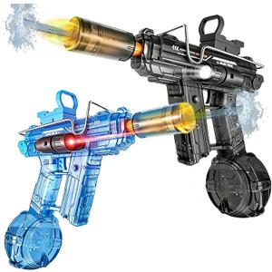 Electric Water Gun 2 Pack Automatic Squirt Gun for Kids Adults Rechargeable | Red Dot & Flashlight Attachments, 32FT Range, 800ML Drum Magazine Soaker Water Blaster Aquatic Toy