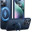 Amazon.com: TORRAS Ultra-Magnetic Ostand for iPhone 15 Pro Case, [Compatible with MagSafe] [Flexible Stable Stand] Military-Grade Protection Translucent Slim Anti-Scratch Ring Kickstand, Navy Blue 6.1" : Cell Phones & Accessories