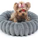 Kitten Beds for Indoor Cats - Soft Cozy Small Cat Bed Washable 16 Inches,Calming Anti-Slip Round Fluffy Plush Faux Fur Pet Bed for Puppy and Kitten up to 5 lbs,Warm Grey