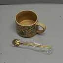 13oz Cute Ceramic Coffee Mugs, Individually Handmade Floral Pottery Cup, Microwave Safe Vintage Drinkware Gifts for Women (Summers Whisper with Lid and Spoon)
