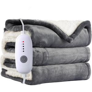 Electric Blanket Full Size 72"x84",Ultra-Soft Flannel Sherpa with 5 Heat Settings & a 10-Hour Adjustable Timer, Grey