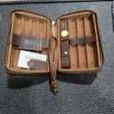Full Grain Leather Cigar Case Travel Cigar Humidor for 7 Cigars Accessories Organizer Large Capacity Built-In Hygrometer Humidifier
