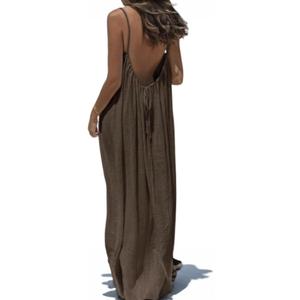 Womens Summer Casual Sleeveless Backless Cami Sundress 2026 Vacation House Dress (Brown)