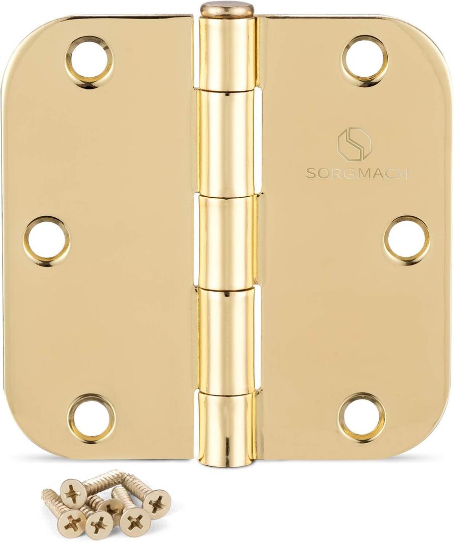 24 PackDoor Hinges Polished Brass 3.5 Inch Interior Hinges 5/8" Radius Brushed Brass Door Hinges