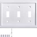 Pure White Decorative Outlet Covers Wall Plates, Bamboo Fiber Light Switch Covers, Natural Material Electric Receptacle Switch Plate Outlet Cover of Various Styles (3 Gang Toggle 1 Pack)