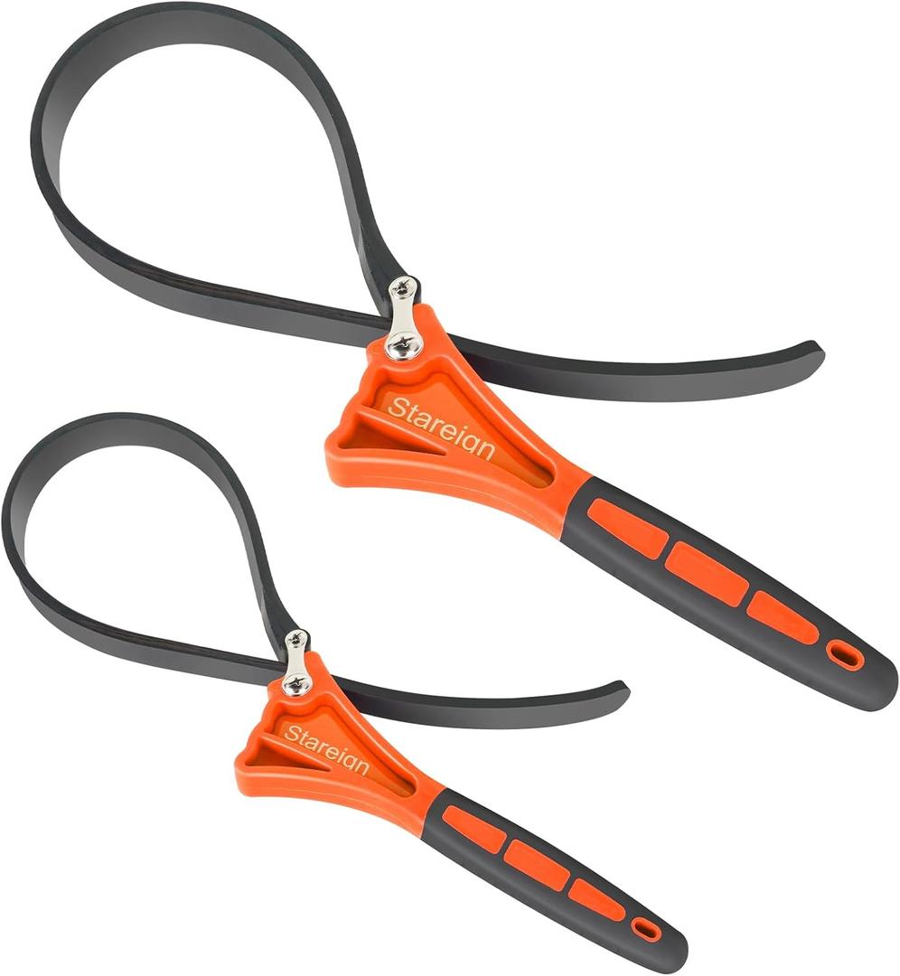 Stareign 2-Pack Rubber Strap Wrench,Oil Filter Wrench Diameter 4" and 6" Heavy Duty Adjustable Blet Wrench for Jar Opener,Water Filter,Plumbing,Sink,Faucet(Orange)