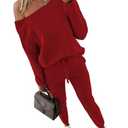 CHICME Women's Long Sleeve Off The Shoulder Pullover Tops and Pants Matching Set Tracksuit Travel Outfits-r-XL