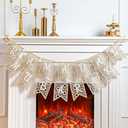 SmoothNovelty 2 Pcs Eid Ramadan Mubarak Banner Wooden Decoration Rustic Bead Muslim Party Decor Supplies for Home Fireplace Indoor Outdoor (White Letter)