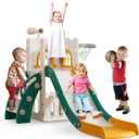 Toddler Slide for Kids with Climber Basketball Hoop, Storage Space, Telescope Kids Indoor Slide Baby Slide for Outdoor Play Upgraded Toddler Indoor Playground with Wider and Longer Slideway Upgraded