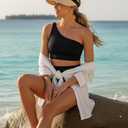 Holipick Women One Shoulder High Waisted Bikini Set Two Piece Tummy Control Swimsuits Full Coverage Bathing Suit, XL