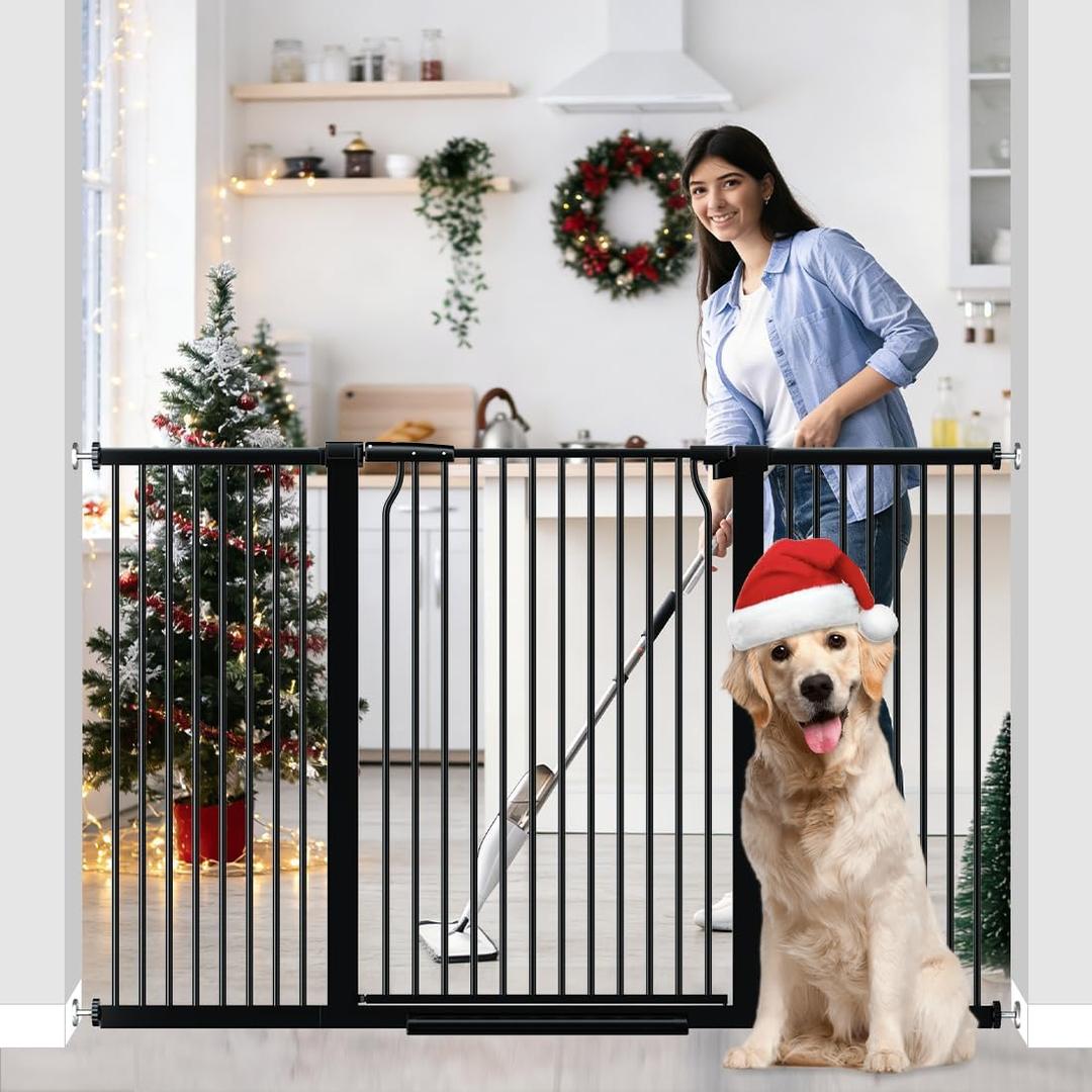 41" Extra Tall Dog Gate for Doorways Stairs, 54.8-60.2 in in Wide Baby Gates Walk Thru, No Drill Long Pet Gate for Doggie Puppy, Auto Close Large Child Safety Gate with Door Indoor, Black