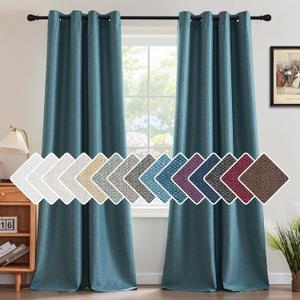 H.VERSAILTEX Linen Blackout Curtain 96 Inches Long for Bedroom/Living Room Thermal Insulated Grommet Linen Curtain Drapes Primitive Textured Burlap Effect Window Drapes 1 Panel - Heather Aegean Blue