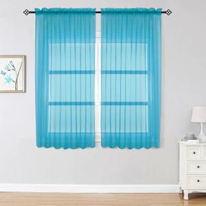 OWENIE Sheer Curtains 63 inch Length 2 Panels Set, Rod Pocket Voile Fimly Sheer Drapes for Living Room/Bedroom, 2pcs, Each 42" W x 63" LMarine Blue