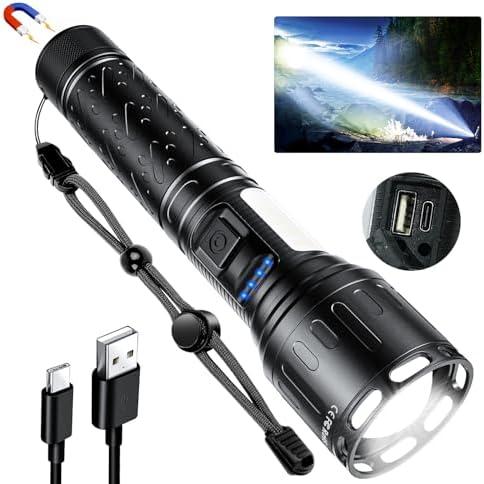 MOREVAC Flashlights High Lumens Rechargeable- 100,000LM Super Bright Tactical Magnetic LED Flash Light with 8 Modes,COB Work Light,Waterproof,Power Handheld Flashlight for Emergency,Hurricane,Hiking