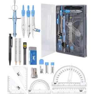 Mr. Pen- Geometry Set, 15 Pcs, Blue, 6 Inch Swing Arm Protractor, Divider, Set Squares, Ruler, Compasses and Protractor