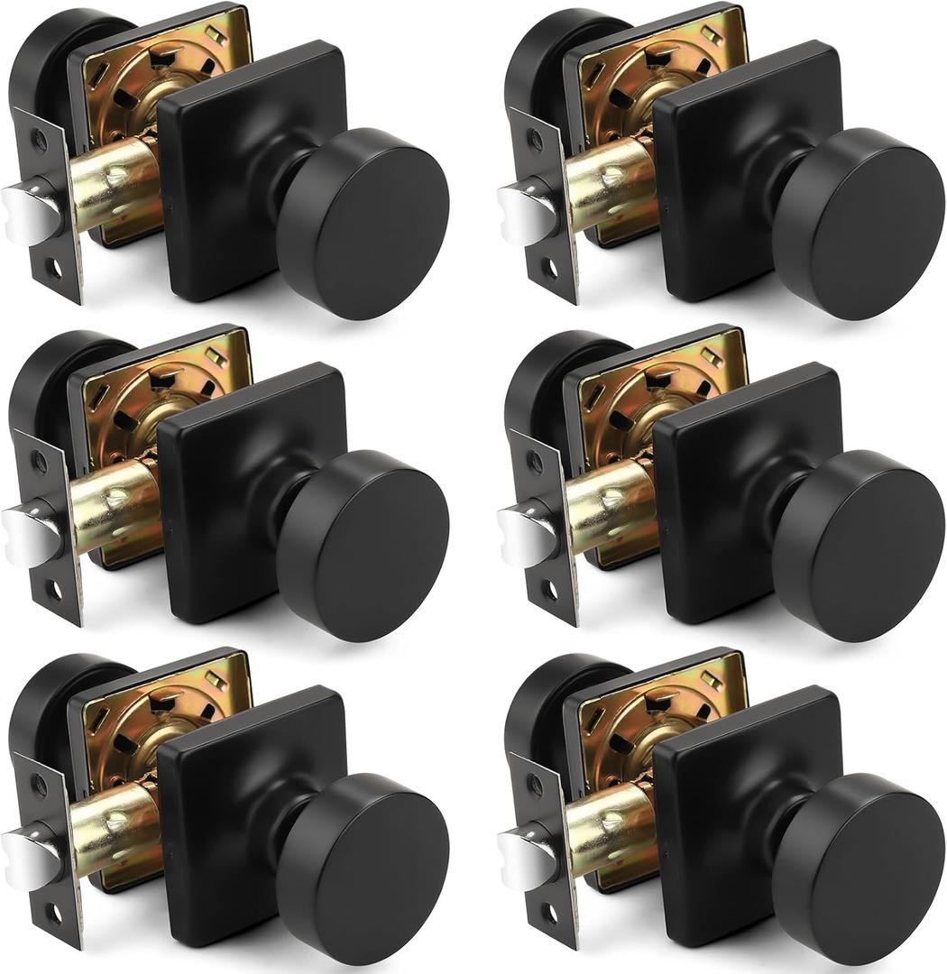 Probrico Passage Door Knobs Interior 6 Pack, Matte Black Door Knob Without Lock Inside, Closet & Hallway Classic Round Door Knob