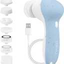 Rechargeable Facial Cleansing Spin Brush Set with 7 Exfoliating Brush Heads - Complete Face Spa System by CLSEVXY - Advanced Microdermabrasion for Gentle Exfoliation and Deep Scrubbing