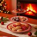 Lallisa 3 Tier Christmas Cake Stand 10", 9" and 7" Ceramic Snowflake Elk Cupcake Display Holder Tower for Xmas Theme Party Serving Food Cake Desserts Treats Holiday Decoration