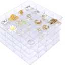4 PCS Stackable Jewelry Organizer Tray, Plastic Storage Box with 16 Mini Grid (1.57''), Clear Organizer Tray for Drawer Dresser Vanity Desk, Jewelry Storage Box for Necklaces Bracelets Rings Earrings