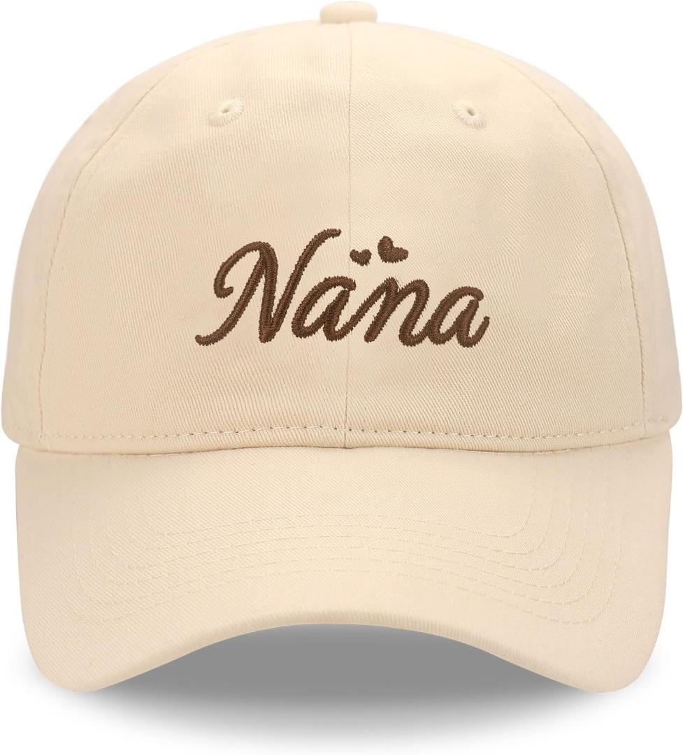 Nana Hat for Grandma, Embroidered Letters Adjustable Baseball Cap Nana Gift Beige