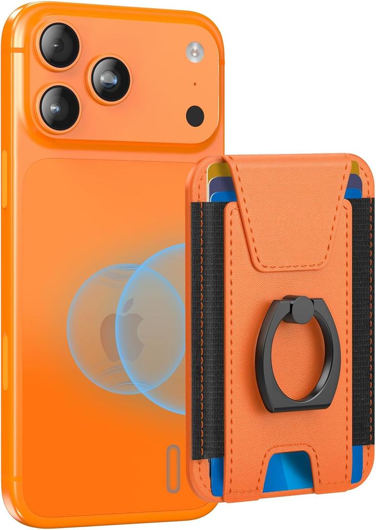 For Magsafe Wallet with Grip, 6-Card Holder, Stronger Magnetic Card Wallet Holder for iPhone 17/16/15/14/13/12 Series, Leather Magnetic Phone Wallet with Privacy Flap, RFID Blocking, Cosmic Orange