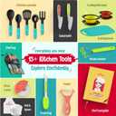 Baketivity Kids Cooking Set Real Utensils With Kitchen Tool Guide - Complete Junior Cooking Set Gift For Girls Or Boys With Mixing Bowls, Cutting Board, Knife, Apron - Kids Baking Set For Real Cooking