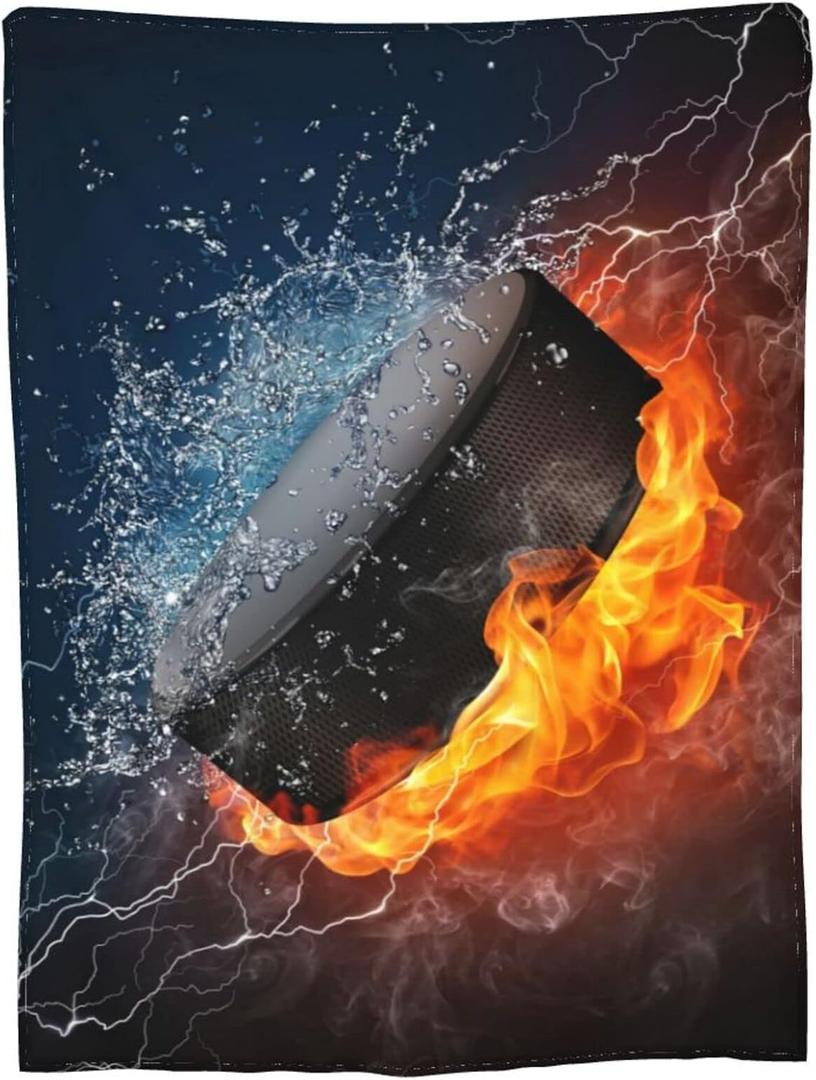 Hockey Sport Fire Throw Blanket Super Soft Warm Boy Bed Blankets for Couch Bedroom Bedding Sofa Office Car, All Season Cozy Flannel Plush Blanket for Girls Boys Men, 60"X50"