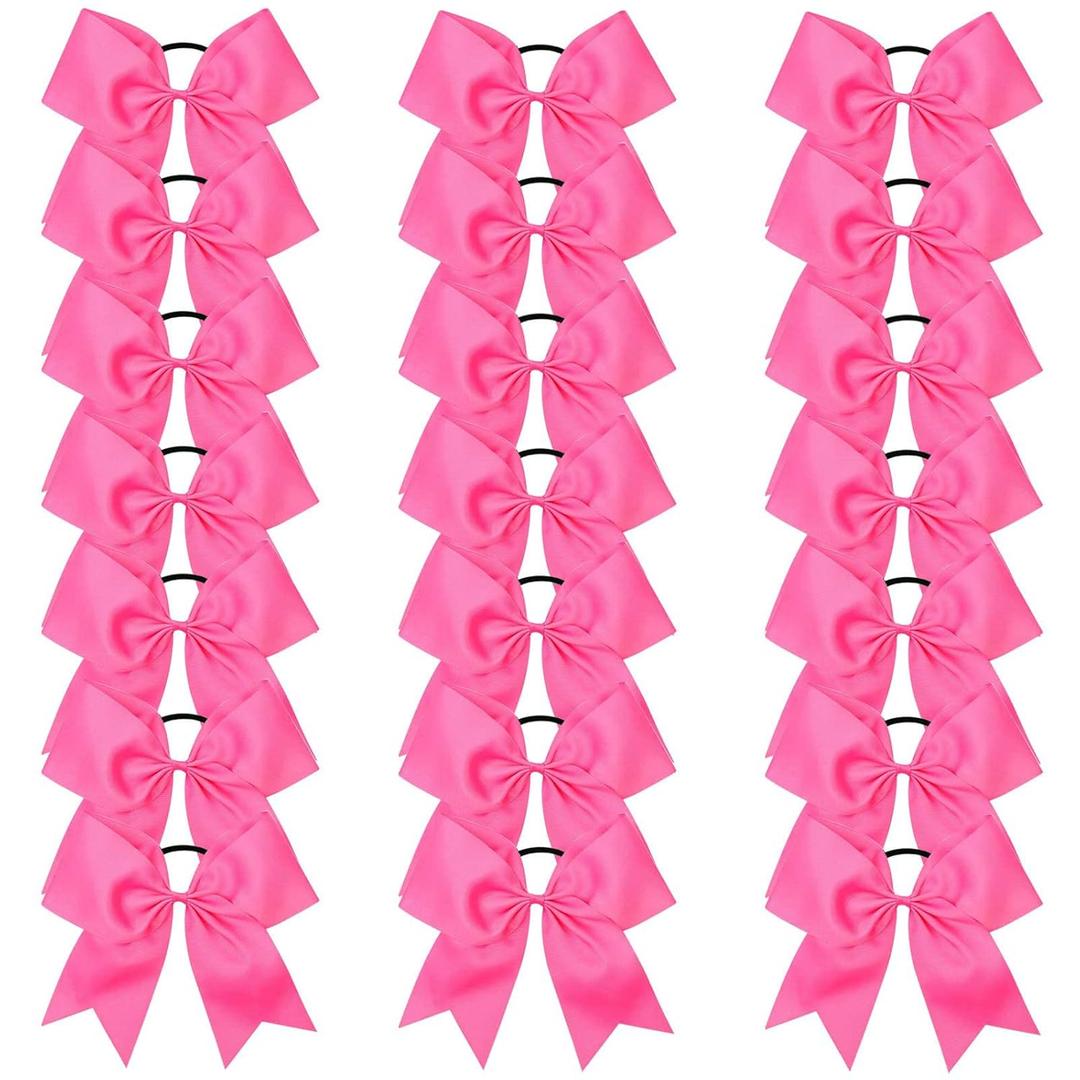 Oaoleer 21PCS 8" Large Cheer Bows Hot Pink Bows Jumbo Cheerleader Bow with Ponytail Holder Elastic Band Handmade for Cheerleading Teen Girls College Sports