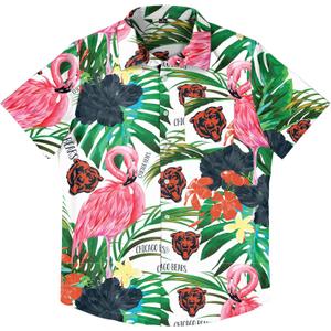 FOCO Men's NFL Team Logo Floral Aloha Tropical Flamingo Button Up Shirt (X-Large)