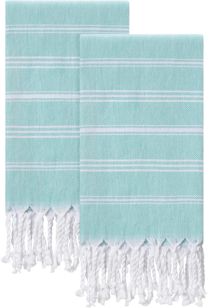 Hand Towels for Bathroom - 2-Pack,20x30 Inch-100% Cotton,Turkish Bathroom Hand Towels,Super Absorbent & Quick-Dry Soft for Bath, Kitchen, Spa, Face, Hair, Dishcloth (Aqua)