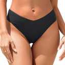 Tempt Me Women Mid Waist Bikini Bottoms - V Cut Front Swim Bottoms High Cut Cheeky Bathing Suit Bottoms Brazilian Swimsuits (Black) M