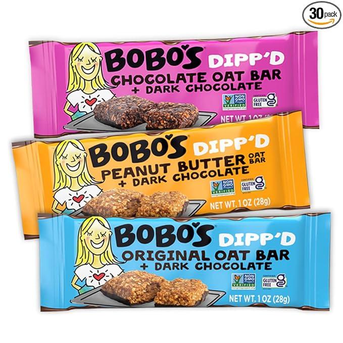 Bobo's Dipp’d Bars Variety Pack, Original Chocolate Chip (10 bars), Peanut Butter Chocolate Chip (10 bars) and Double Chocolate (10 bars) (30 ct Case), Healthy Everyday Snack
 BB May 5/ 2026