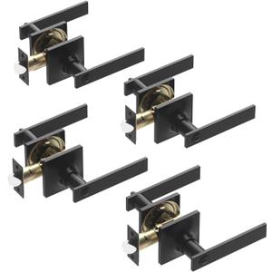 Privacy Door Levers, 4 Pack Matte Black Door Handles Keyless Interior Door Knobs Square Door Levers Heavy Duty Door Locks for Bedroom Bathroom