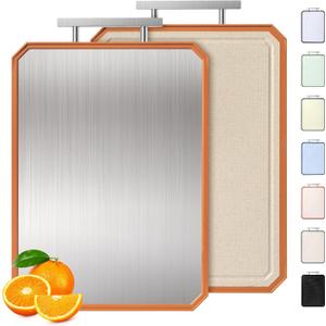 2 in 1 Stainless Steel Cutting Board with Handle Chopping Butcher Block not Titanium Adult Women Mom Aunt Grandma Bestie Wife Lady 1975 1965 30th 35th 40th 50th Year Old Happy Birthday Useful Gifts (Morandi Orange)
