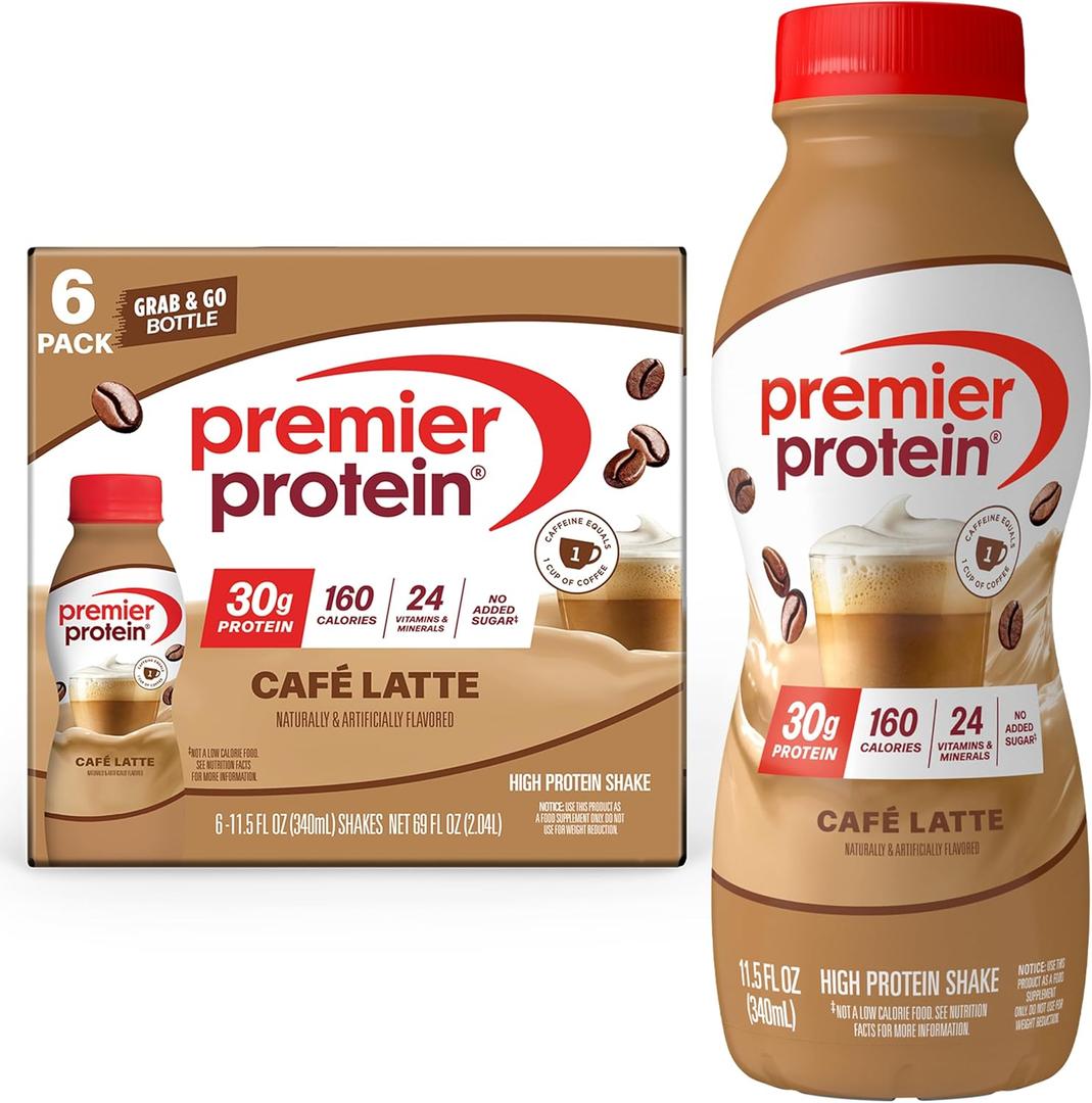 Premier Protein Shake, Caf Latte with Caffeine for Energy 30g Protein, No Added Sugar, 24 Vitamins & Minerals to Support Immune Health, 11.5 fl oz, 6 Pack, BB Date 13 Jan 2027