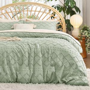 Bedsure Boho Duvet Cover King Size - Boho Bedding, Tufted King Duvet Cover for All Seasons, 3 Pieces Embroidery Shabby Chic Home Bedding,Comforter Not Included (Sage Green, 104" x 90")