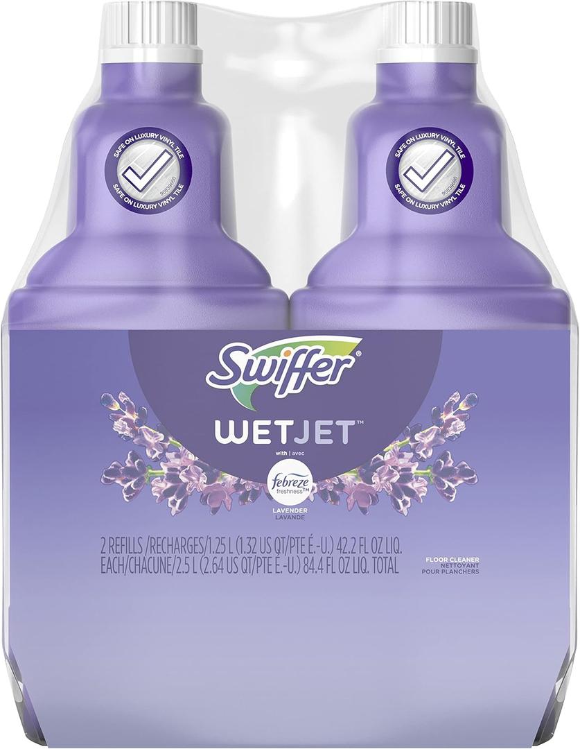 Swiffer WetJet Multi-Purpose Floor Cleaner Solution with Febreze Refill, Hardwood Floor Cleaner, Lavender Scent, 1.25 Liter -42.2 Fl Oz (Pack of 2)